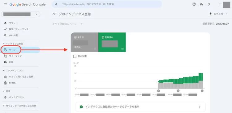 googleサーチコンソールページ(カバレッジ)