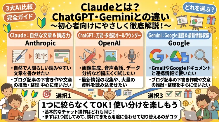 Claudeとは?ChatGPT・Geminiとの違いをAI初心者向けにやさしく解説