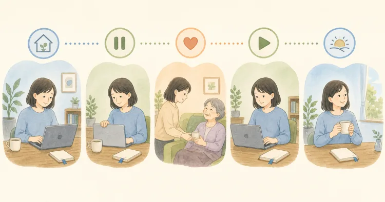介護の予定が入っても中断と再開をしやすくする在宅ワークの進め方