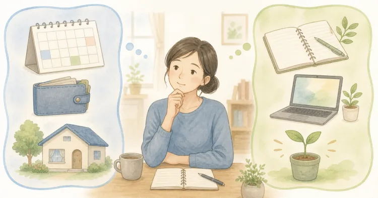 在宅ワークを短期の生活負担と長期のスキルの両面から考える図
